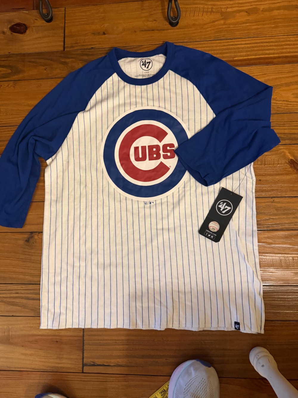 NWT*47 Blue & White Pinstripe Raglan Tee Womens size Large